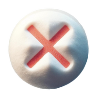 A topdown image of a pile of sugar with a cross indented filled in with red, signifying no sugar