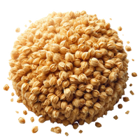 A topdown image of a circular pile of yellow peas