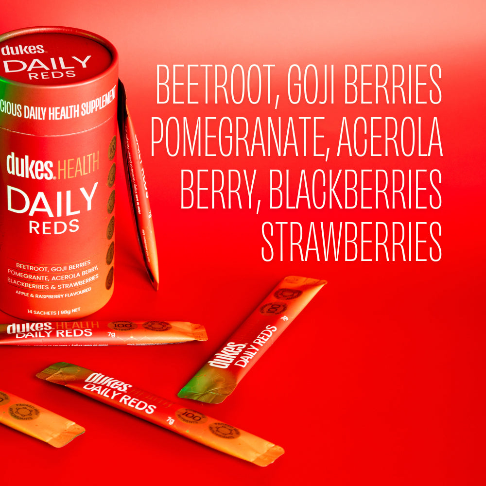 Beetroot, Goji Berries, Pomegranate, Acerola Berry, Blackberries, Strawberries. 