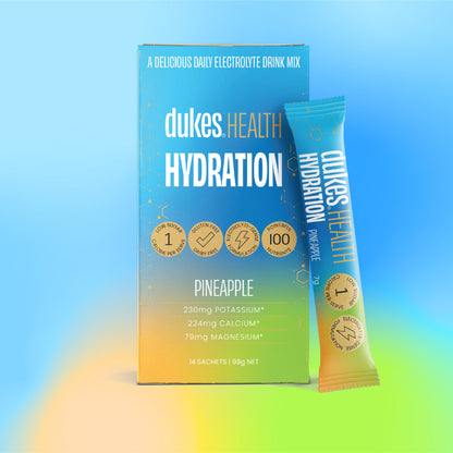 14 Sachet Box of Dukes Health Hydration Pineapple Flavour. 